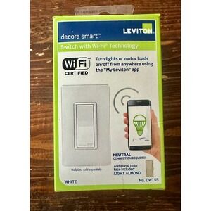 Leviton DW15S-1BZ Decora Smart Wi-Fi Switch White Light Almond No Hub Required